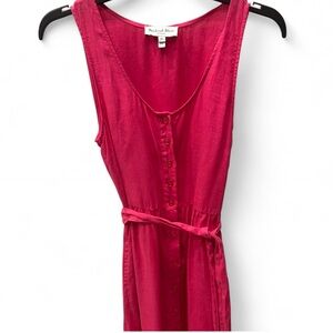 Michael Stars 100% Linen Button Front Fit & Flare Midi Dress Bright Pink Sz XS